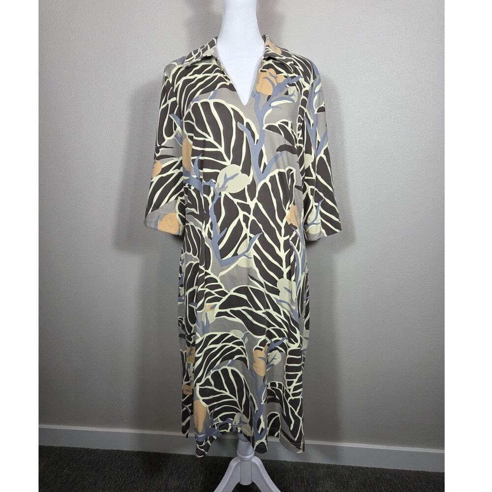 J. McLaughlin Woman's Tropical Midi 3/4 Sleeve Dress Size Large Resortwear
